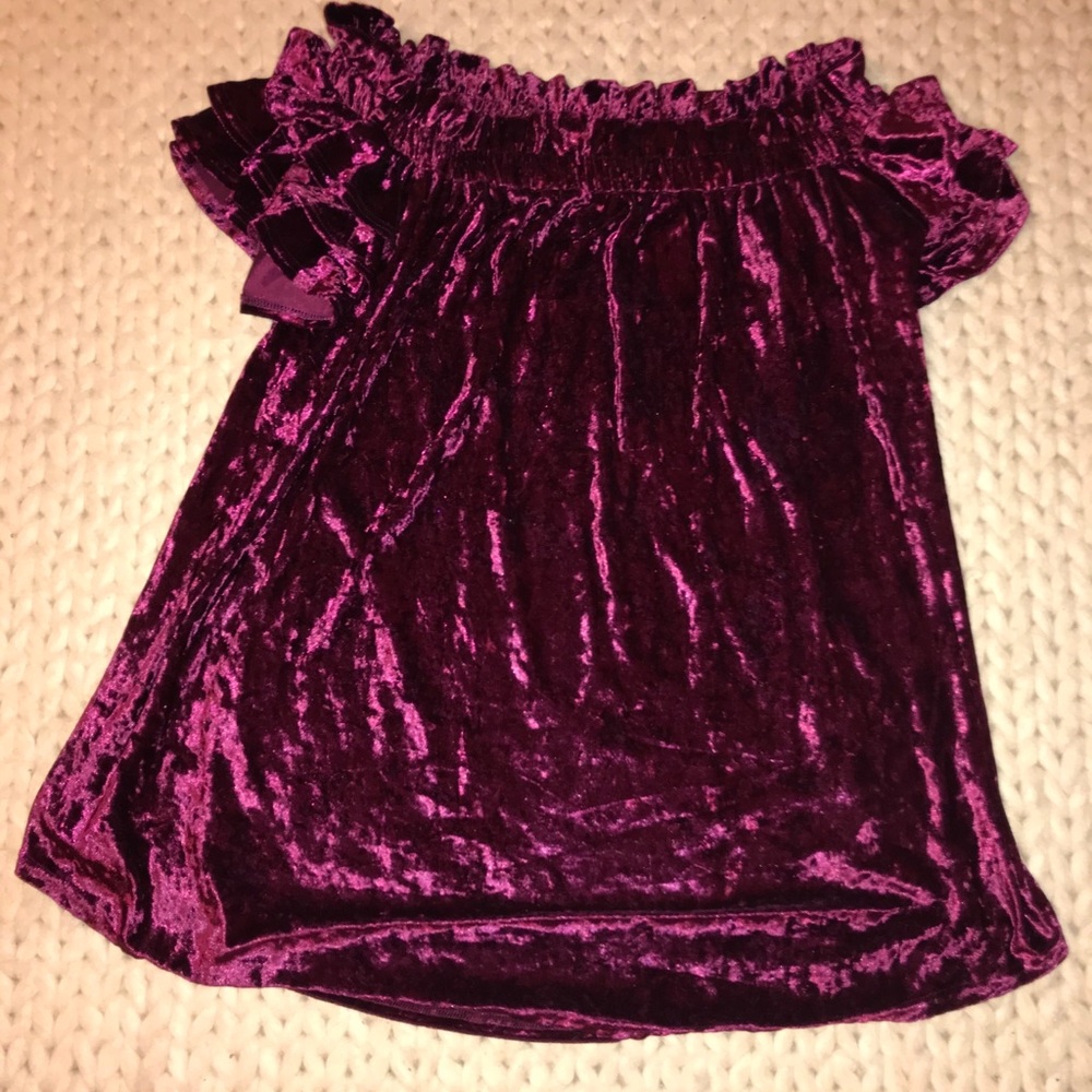 Off the shoulder crushed velvet dress